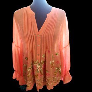Hope Springs Boho Blouse Size XL, Plus Size Woman, XL Embroidered Retro Blouse